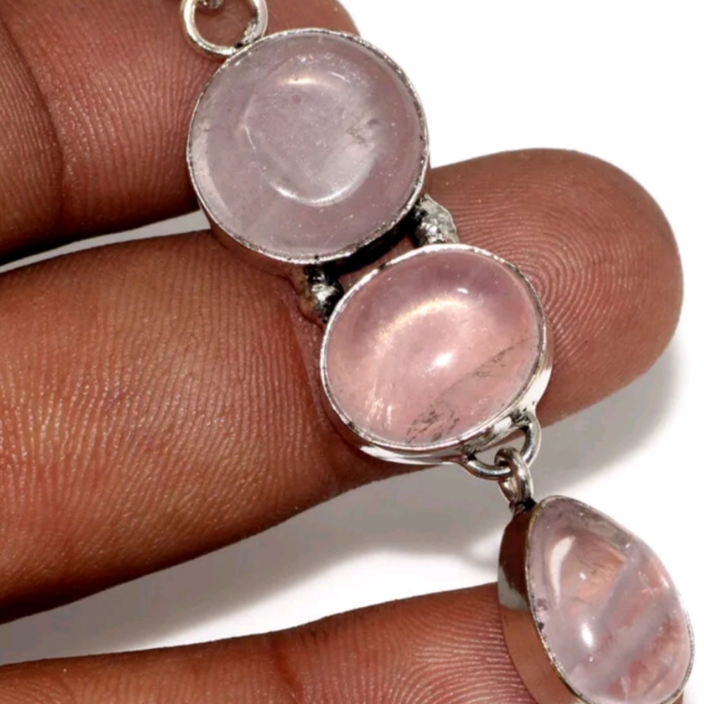 Rose quartz unique silver pendant
